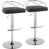 Charlotte Adjustable Swivel Bar Stool in Chrome & Black Leatherette (Set of 2)